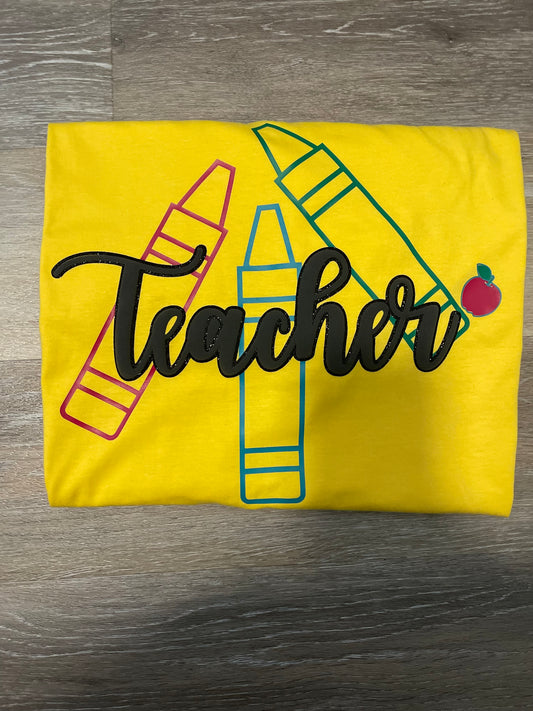 Teacher Puff Print Crayon Tee