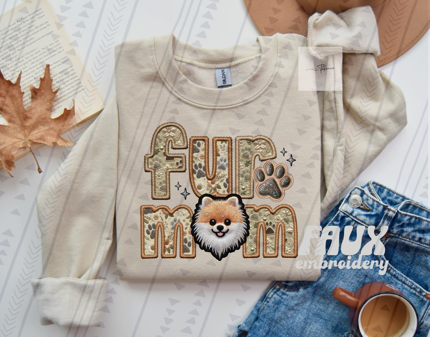 Fur Mom Faux Embroidery Crewneck