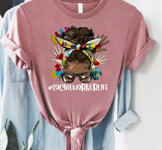 Afro Messy Bun Social Work Life Tee