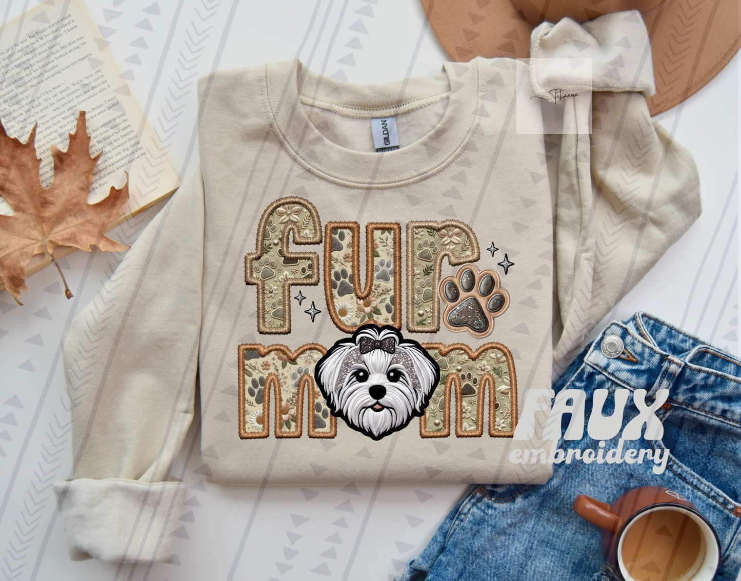 Fur Mom Faux Embroidery Crewneck