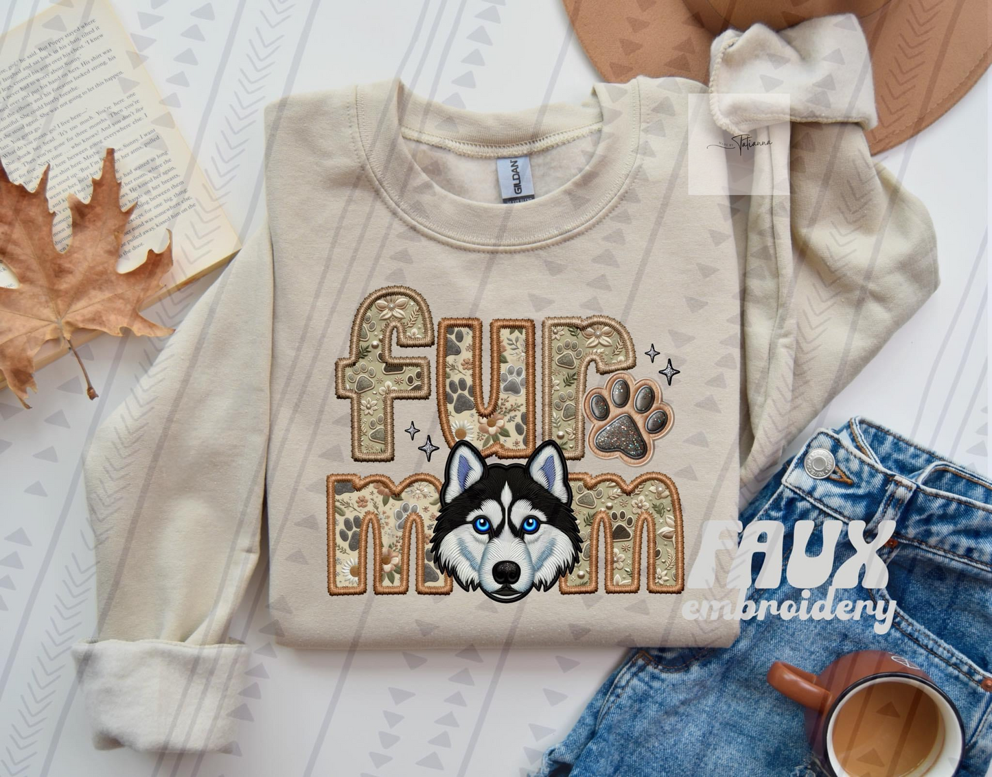 Fur Mom Faux Embroidery Crewneck