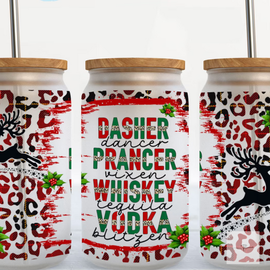 Dancer Prancer Vixen Whiskey Tequila Vodka Blitzen Glass Coffee Cup