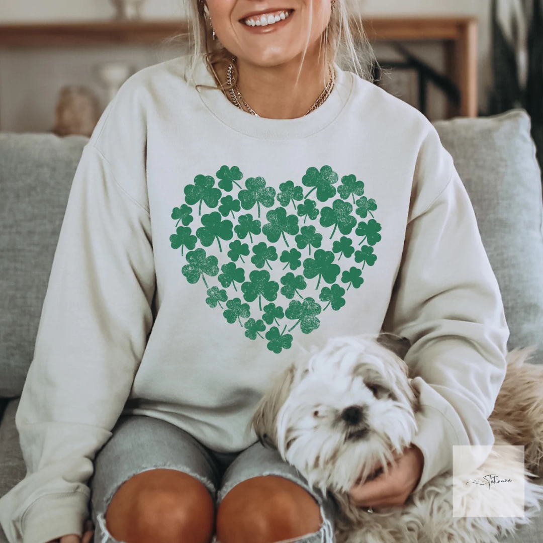 Made by Tatianna saint Patricks day clover heart crewneck | Made by Tatianna