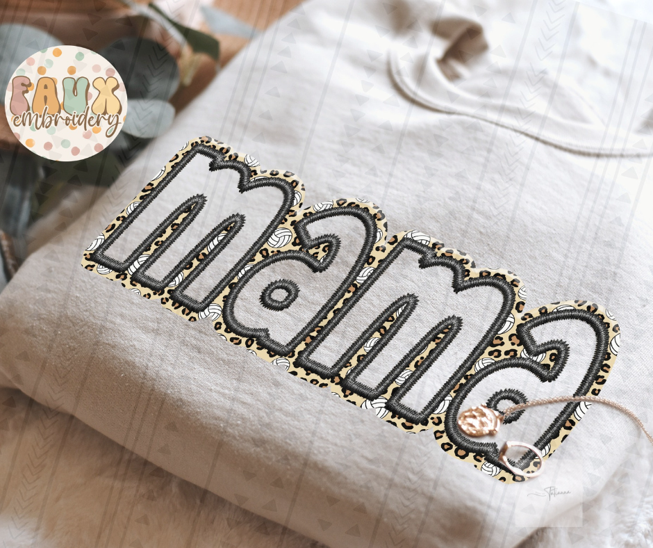 Made by Tatianna Volleyball Animal Print mama faux embroidery tee | Made by Tatianna